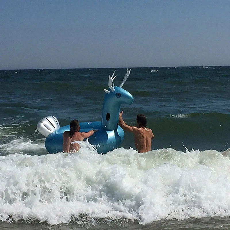 

200cm Giant Inflatable Blue Elk Pool Float Deer Mascot Ride-On Swimming Ring Water Air Lounger Beach Party Toys For Adult Child