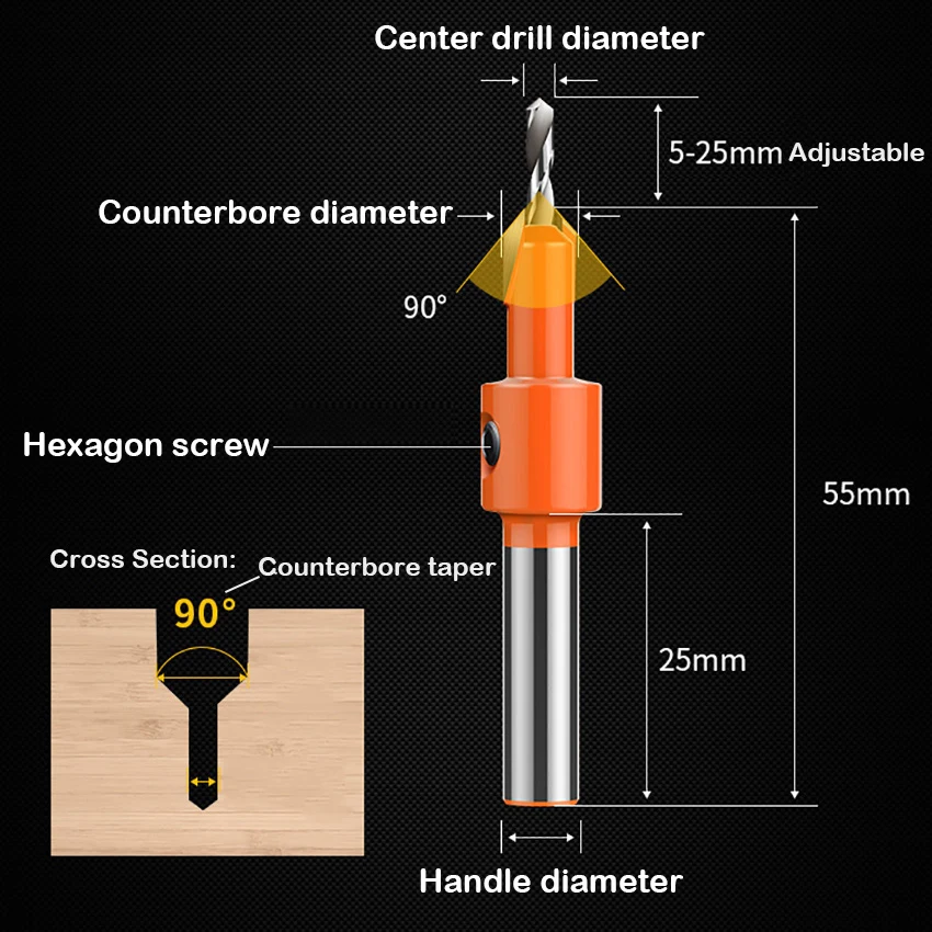 

Sink Hole Drill Head Woodworking Opener Cone Screw Reamer Drill Bits Various Specifications Workmanship Counterbore Holes Drills