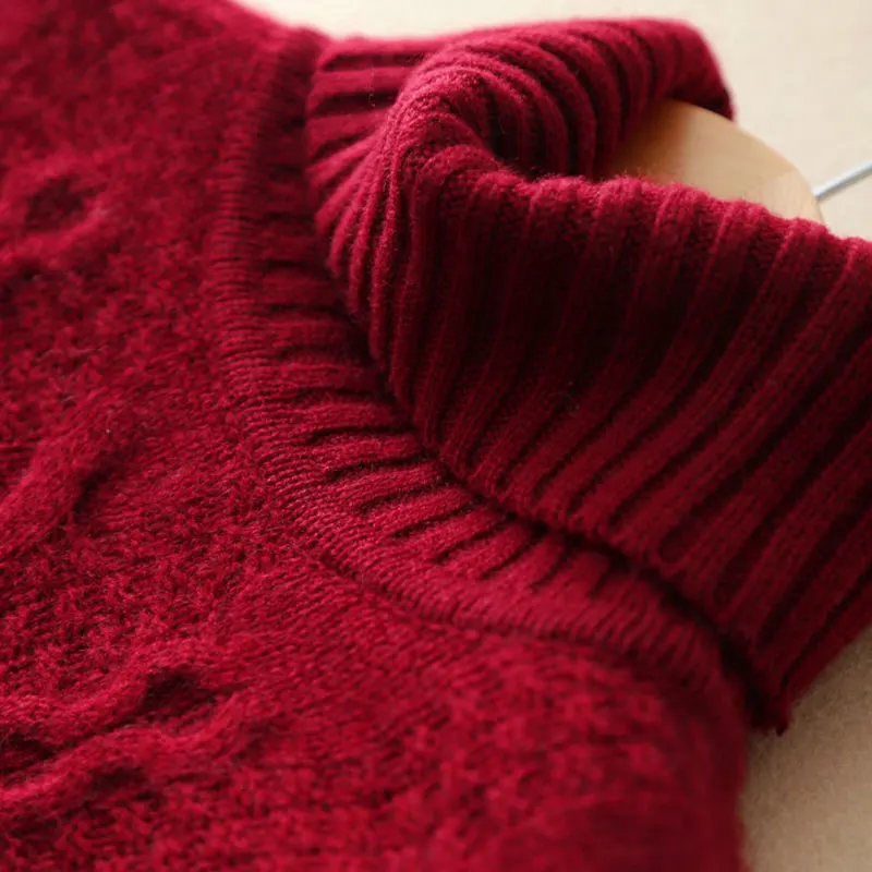 Женский свитер с высоким воротником вязаный толстый теплый из 100% чистого