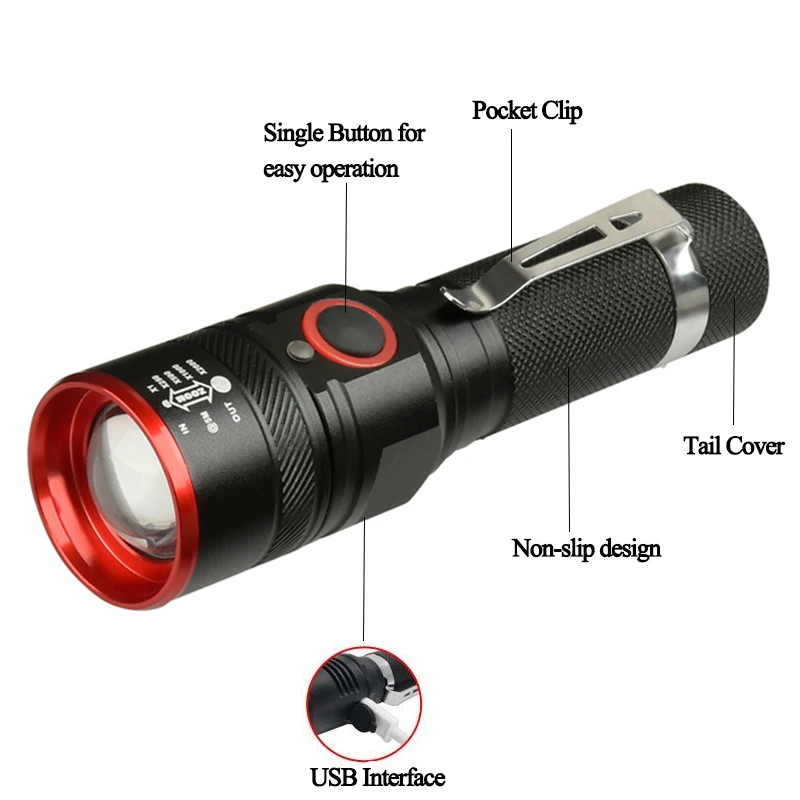 USB XM-T6 LED Flashlight Tactical Powerful 3800LM Aluminum Torch 18650 Rechargeable Flash Light Camping Lamp Lighting | Лампы и