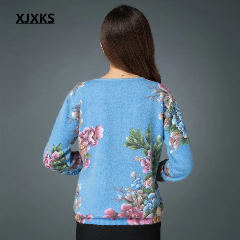 XJXKS Best Quality Cashmere Sweater Print Flower Women Pullover Sweaters Plus Size Winter Clothes Knitted Jumper | Женская одежда