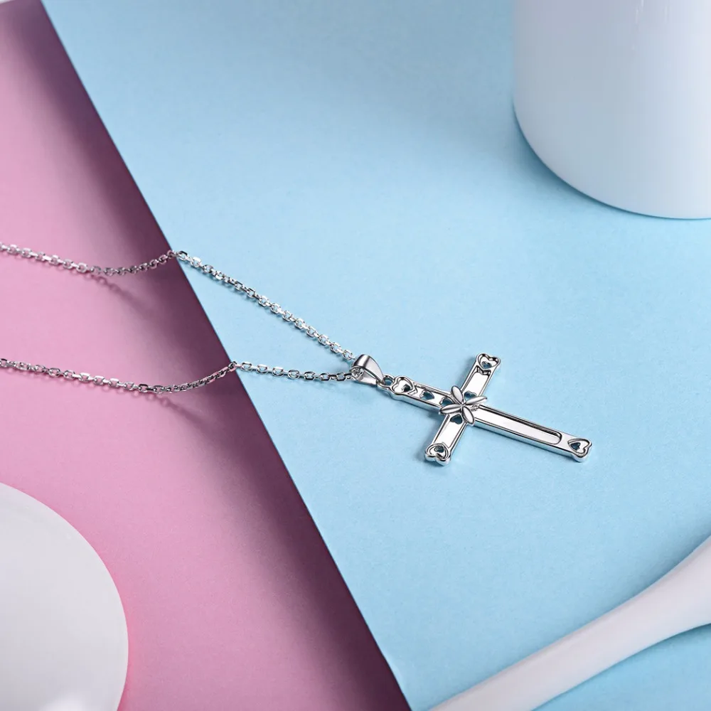 Серебряное изящное ожерелье с крестом подвеска из стерлингового серебра 925 пробы