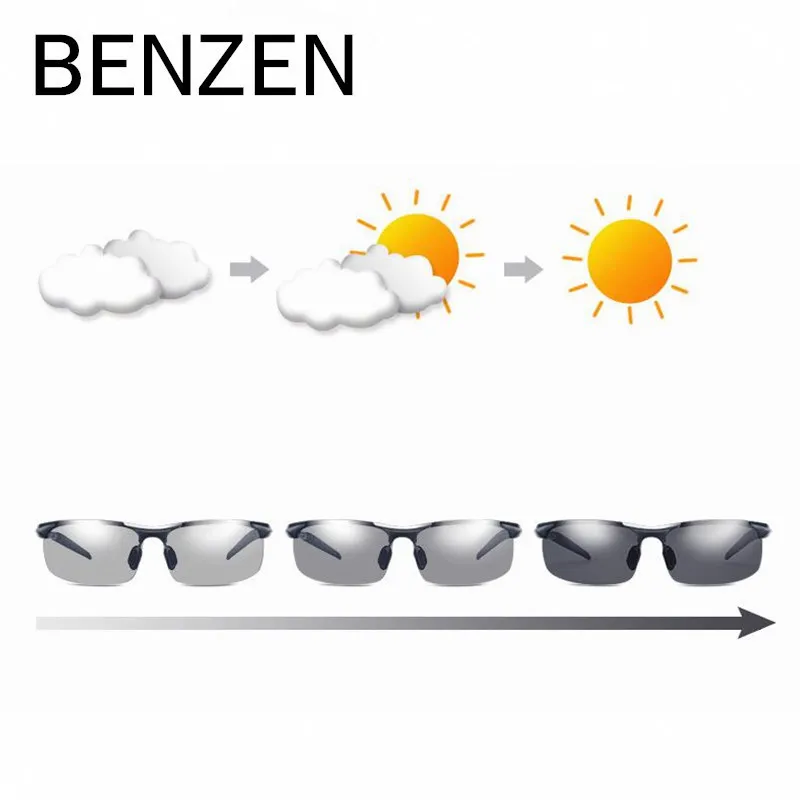 BENZEN мужские фотохромные солнцезащитные очки для вождения, поляризованные солнцезащитные очки Al-mg очки с коробкой 9211