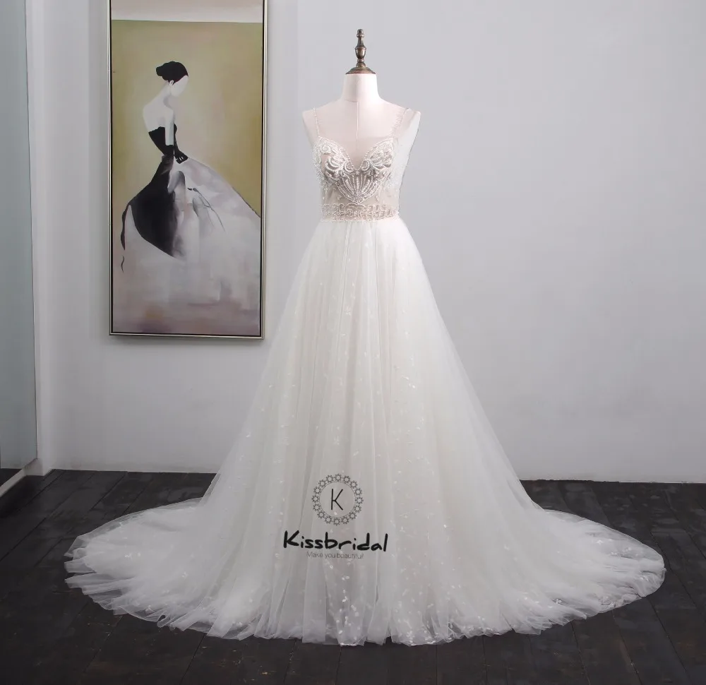 Vestido de noiva Новые великолепные белые свадебные платья Летний Стиль Бисероплетение