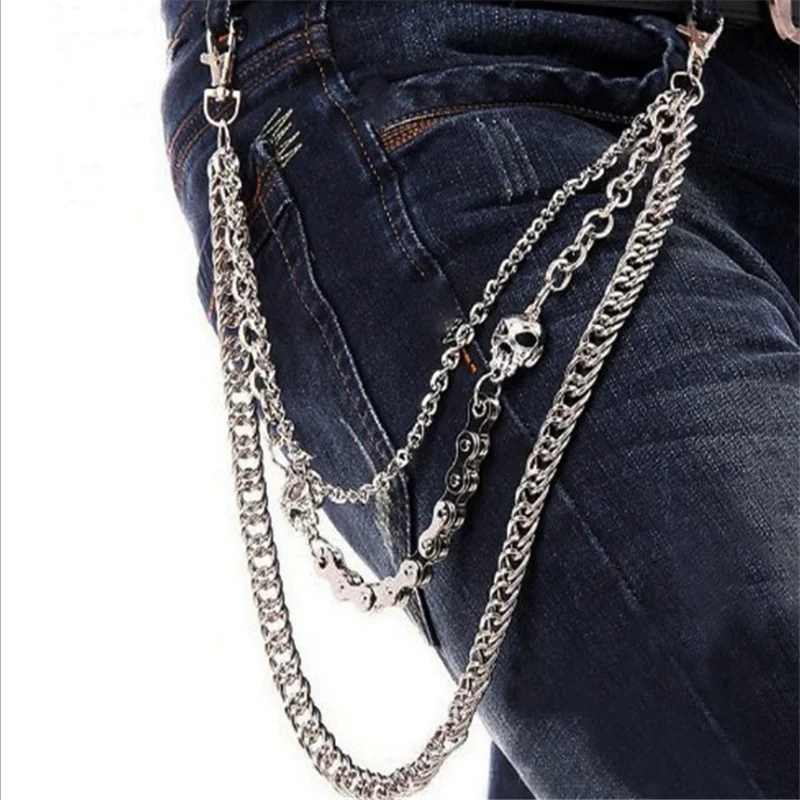 

3 Layer Punk Men's Keychains Wallet Chain Skull Biker Link Waist Hook Trousers Pant Belt Chain For Boys Fashion Jewelry