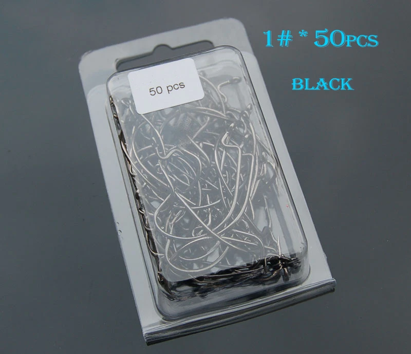 1black 50 шт./лот, Техасские рыболовные наборы крюков 1#2#1/0#2/0#3/0# красный, черный цвет, высокоуглеродистые Антикоррозийные рыболовные крючки для ловли окуня, кемпинга - Цвет: 1black
