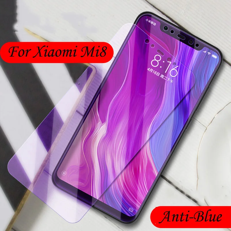 Закаленное защитное стекло для Xiaomi Mi 8 2.5D с защитой от синего цвета Защитная