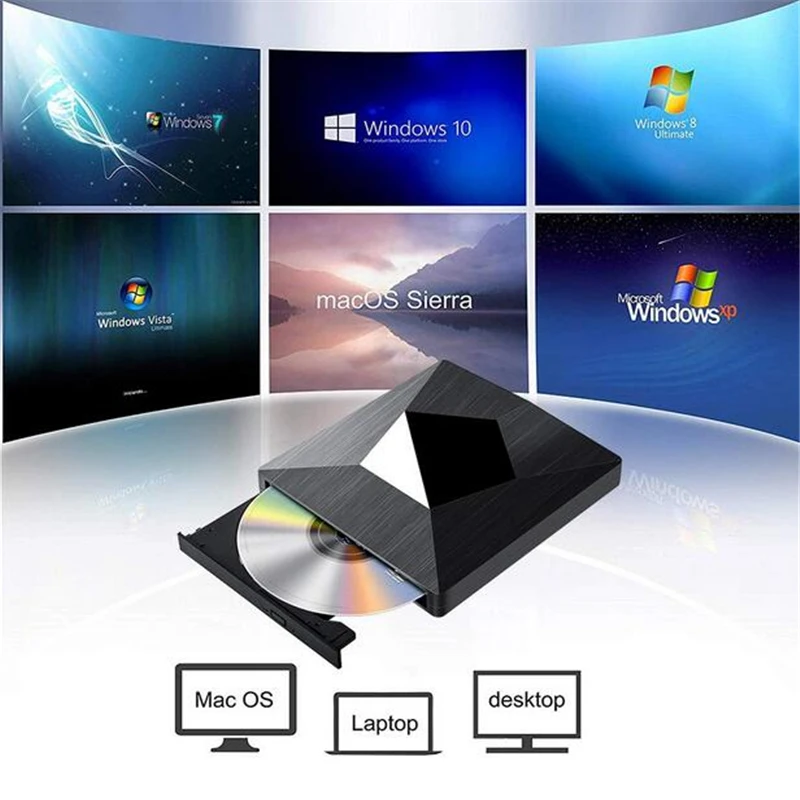 KuWFi USB3.0 внешний CD DVD диск с Тип C Портативный RW/DVD RW писатель плеер горелки Внешний