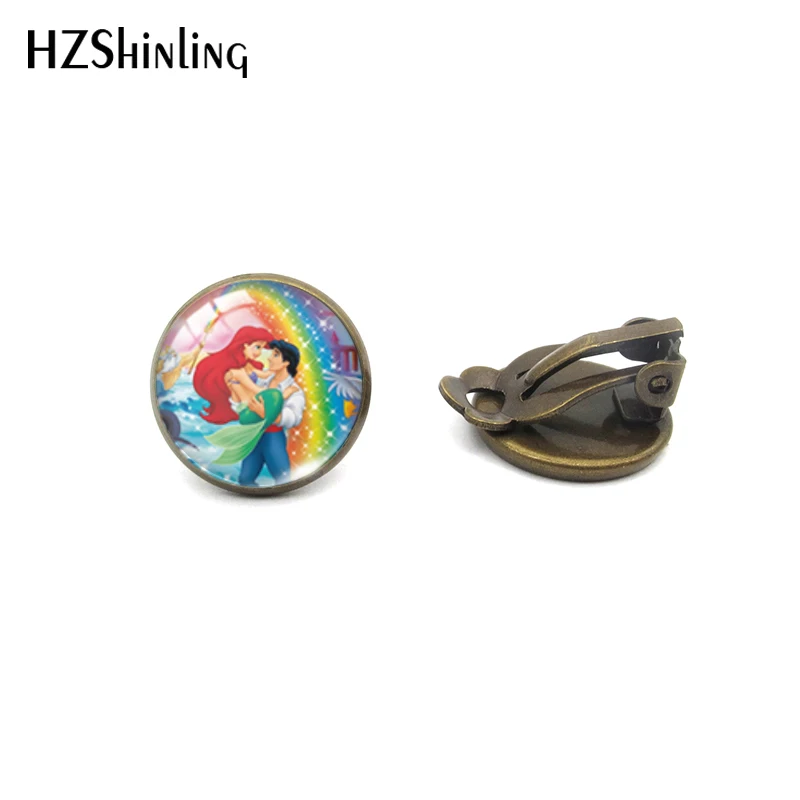 HZSHINLING Новая мода маленькая мультяшная Русалка Принцесса клипсы стеклянные подвески ювелирные изделия в форме русалки лучшие подарки - Окраска металла: Bronze-2