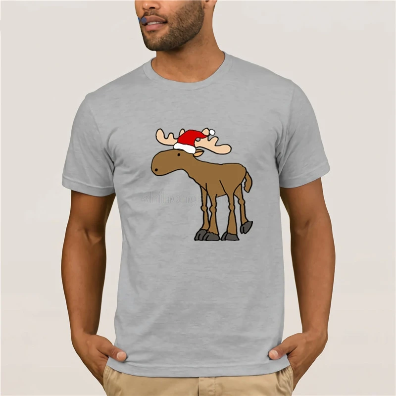 New Fashion T-shirt Men's Clothing Cute Moose wearing Santa hat Christmas Design T-Shirt Merry | Мужская одежда