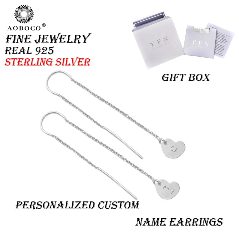 

Personalized Custom AOBOCO Brand Fine Jewelry Heart Letter Drop Earrings With Gift Box 925 Sterling Silver
