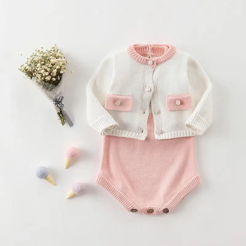 Infant Kids Clothing Sets Baby Autumn Knitwear Newborn Baby Girls Knitted Coat Baby Boys Clothes Knitting Romper Jumpsuit Outfit - Цвет: coat with romper A