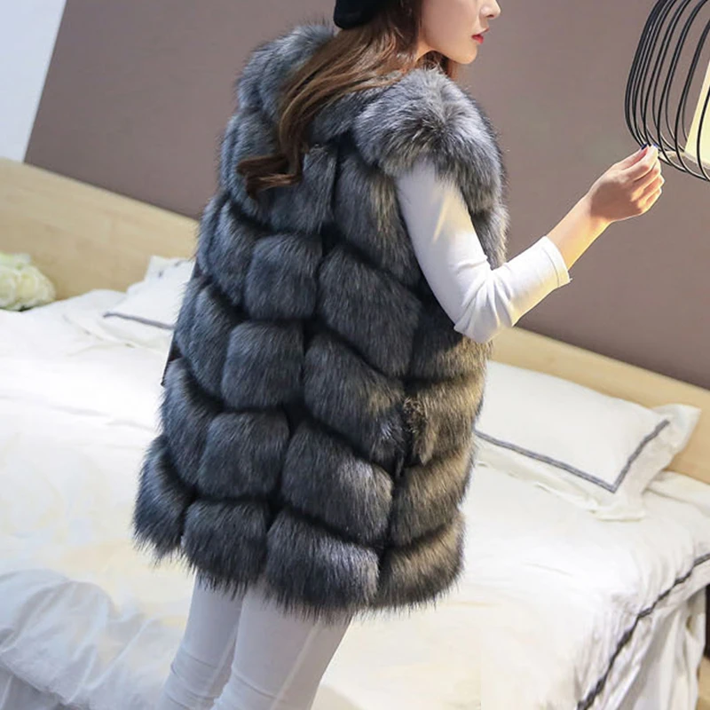 2021 Зимний толстый теплый женский длинный меховой жилет роскошный искусственный