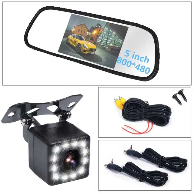 monitor with 12 led 2 в 1 Универсальный на тонкопленочных транзисторах на тонкоплёночных транзисторах зеркало заднего вида 5 дюймовое зеркало для контроля уровня сахара в крови с заднего вида Камера парковки Ночное видение автомобиля заднего вида с оборотным бэкапом Камера - Цвет: monitor with 12 led