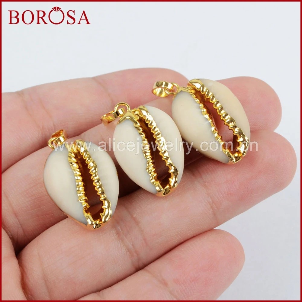 BOROSA натуральная раковина Друза кулон из бисера золотой цвет Cowrie ракушки Drusy для