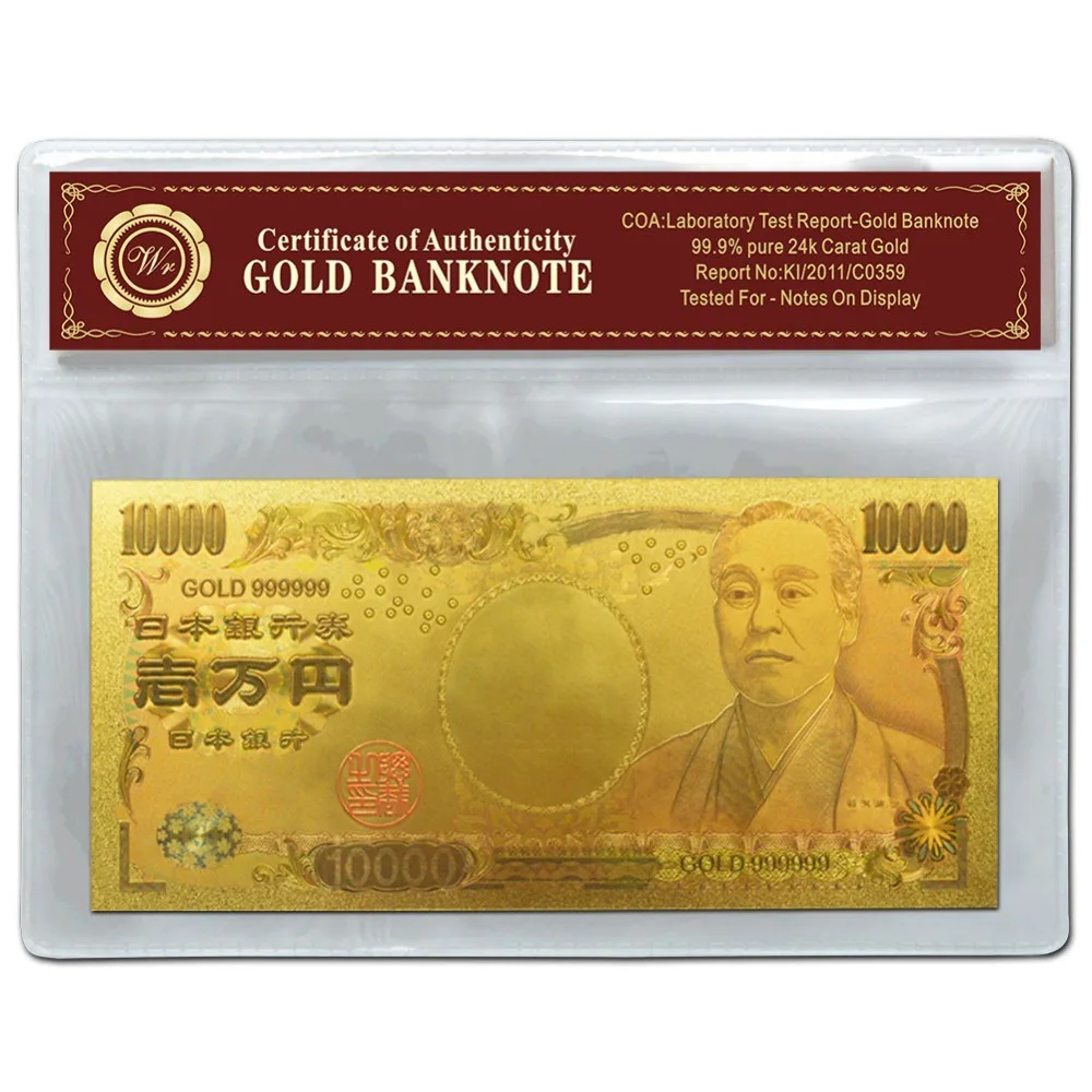 Японский стиль 10000 иен цвет банкноты Позолоченные обычные золотые коллекционные