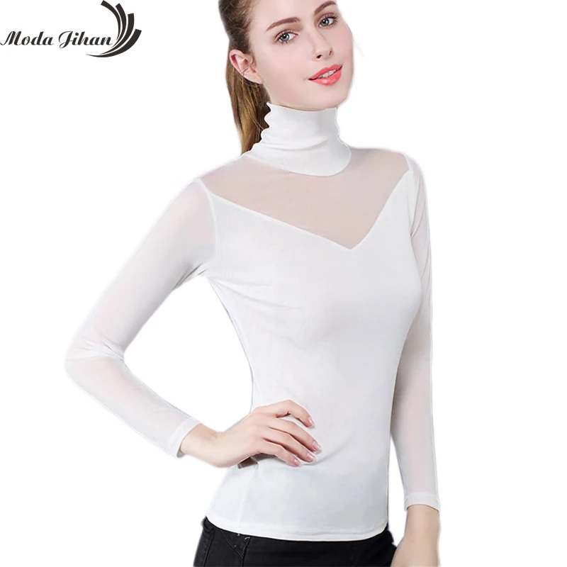 Moda Jihan Женская сетчатая нижняя рубашка растягивающийся высокий воротник