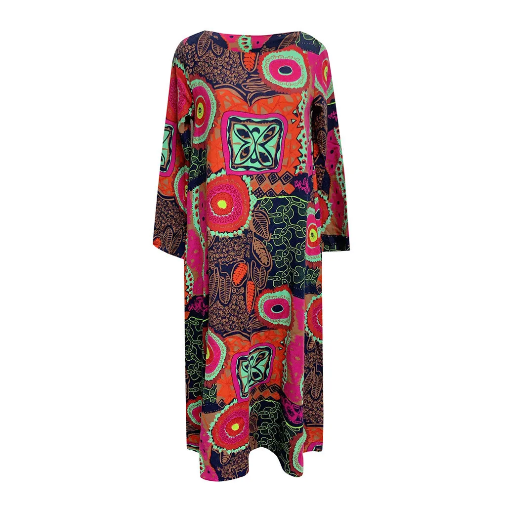 

Plus Size Maxi Dress Summer Women Bohemian Print Cotton Linen Loose Pockets Maxi Long Dress Female Vintage Dress Vestidos#30