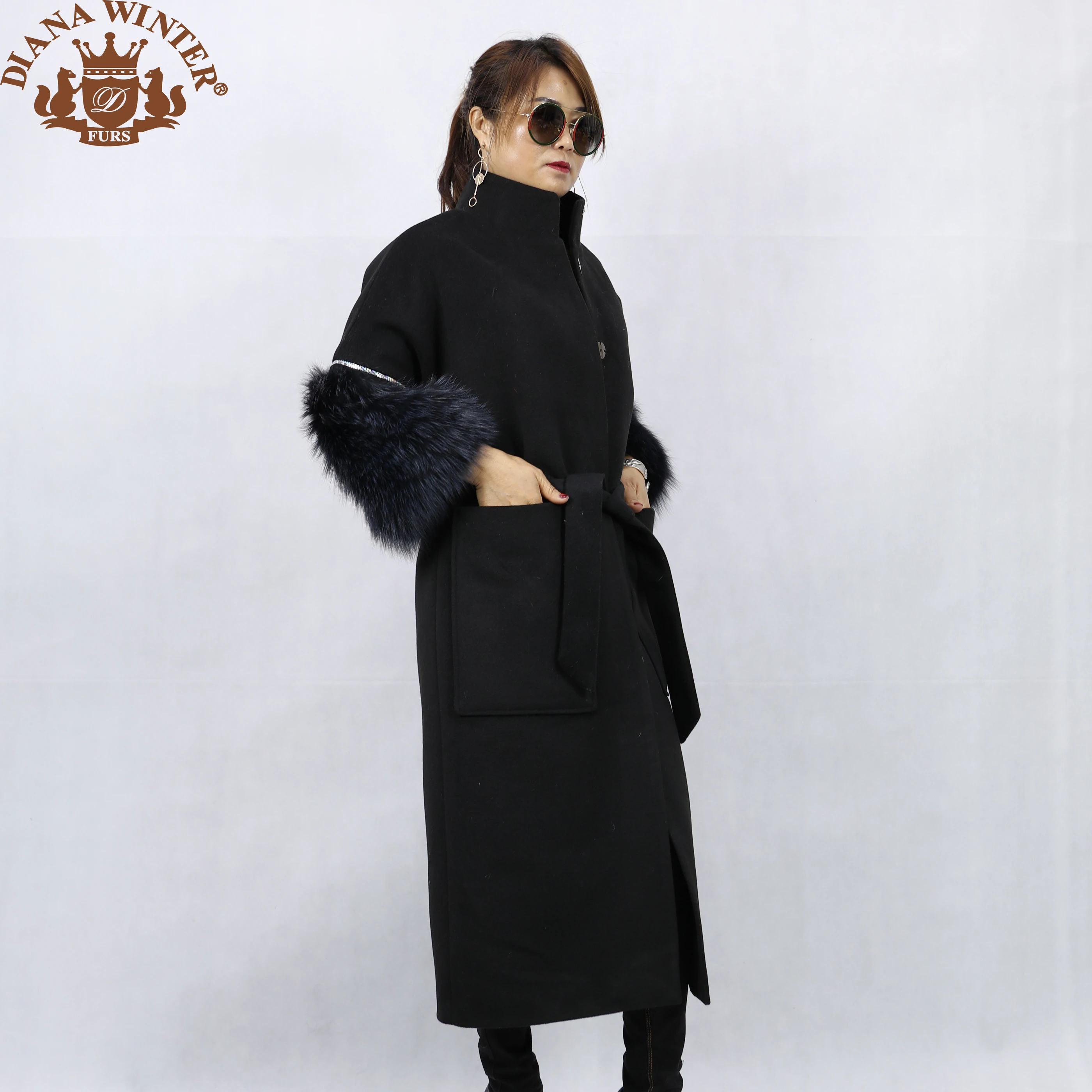 Женское пальто с лисьим мехом DIANA WINTER2019|Женские пальто| |