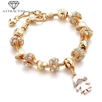 attractto gold heartgirl pattern bracelets for women crystal bead bracelet charms jewelry flower friendship bracelet sbr190151