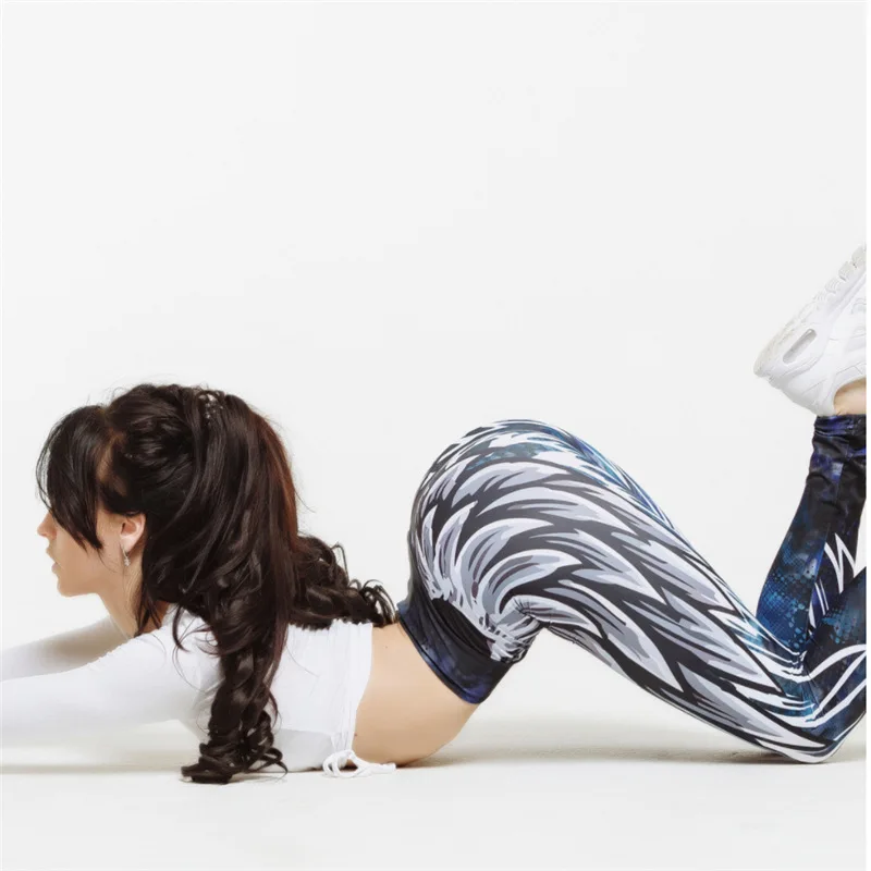 2018 New  Hayoha New Angel Wings Printing Leggings Put Hip Elastic High Waist Legging Breathable Slim Pants  4 Colour  4 Size