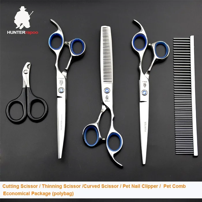 full set on bag 30% Off HT9138 7 дюймов Pet Уход за лошадьми ножницы для собак и кошек стрижка истончение изогнутые ножницы для домашних животных, ножницы для стрижки волос - Цвет: full set on bag