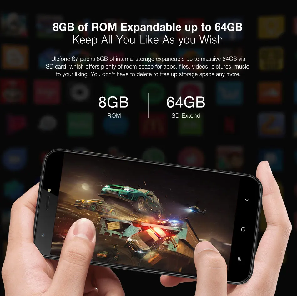Ulefone S7 5 0 дюйма 3g WCDMA смартфон 8MP + 5MP двойной камеры заднего MTK6580A 4 ядра Android 7 1 GB