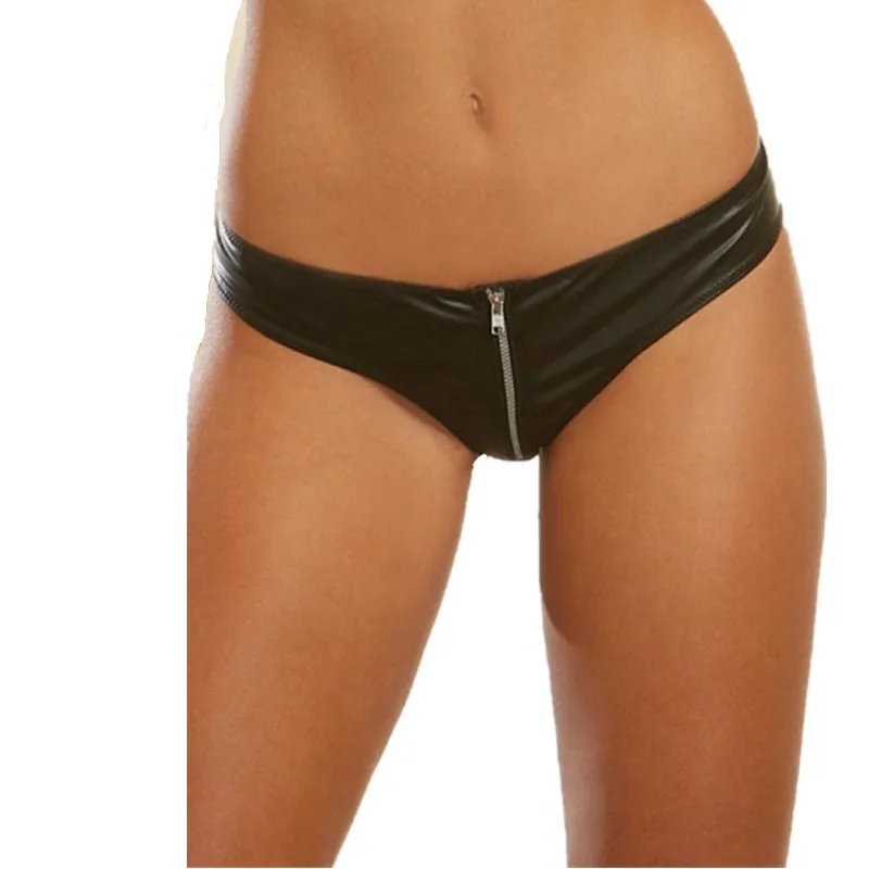 Comeondear Ropa Interior Mujer прозрачного размера плюс черные кожаные сексуальные трусики на молнии женское латексное нижнее белье с низкой талией PA5127