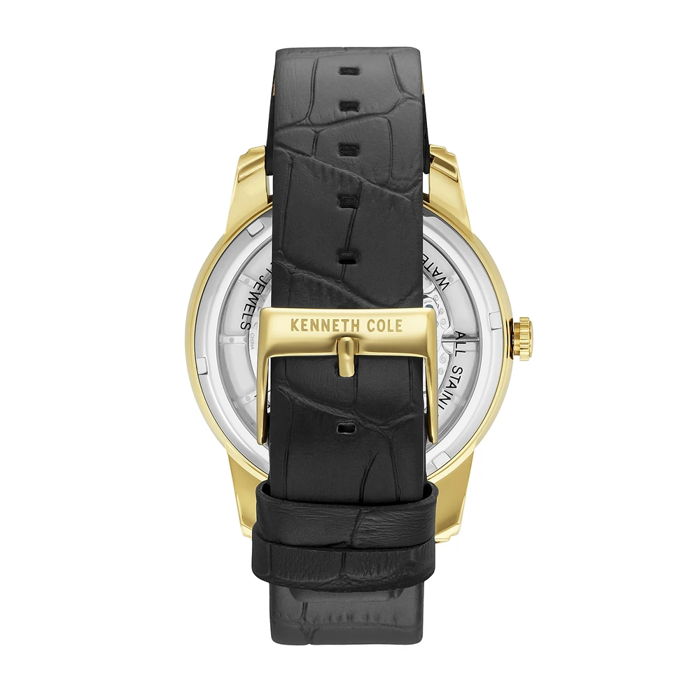 Kenneth Cole мужские часы, автоматические механические Серебристые черные кожаные часы с ремешком и пряжкой, роскошные брендовые водонепроницаемые часы KC15116001