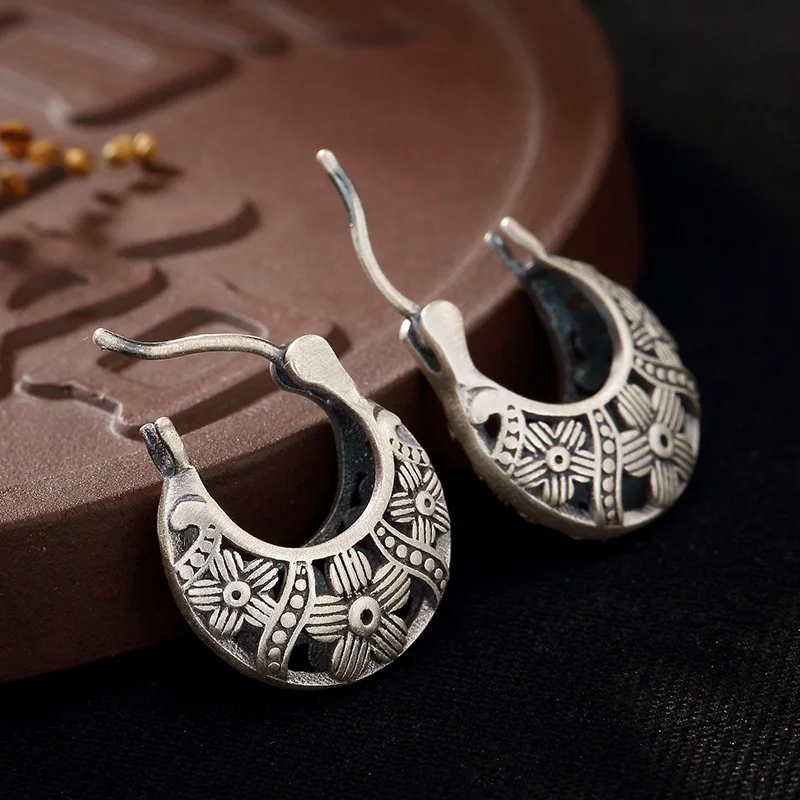 Серьги-клипсы женские из серебра 990 пробы с цветком сливы | Украшения и аксессуары