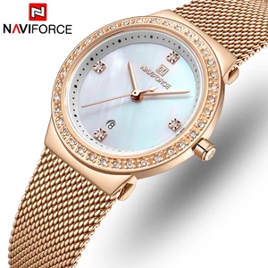Часы наручные NAVIFORCE женские кварцевые, роскошные брендовые Модные Аналоговые Простые повседневные