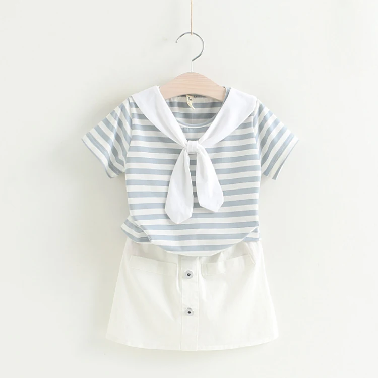

2019 Brand Summer Girls Clothing Sets Fashion Cotton Print Short Sleeve T-shirt and Button Skirt Girls Clothes Sport Suits