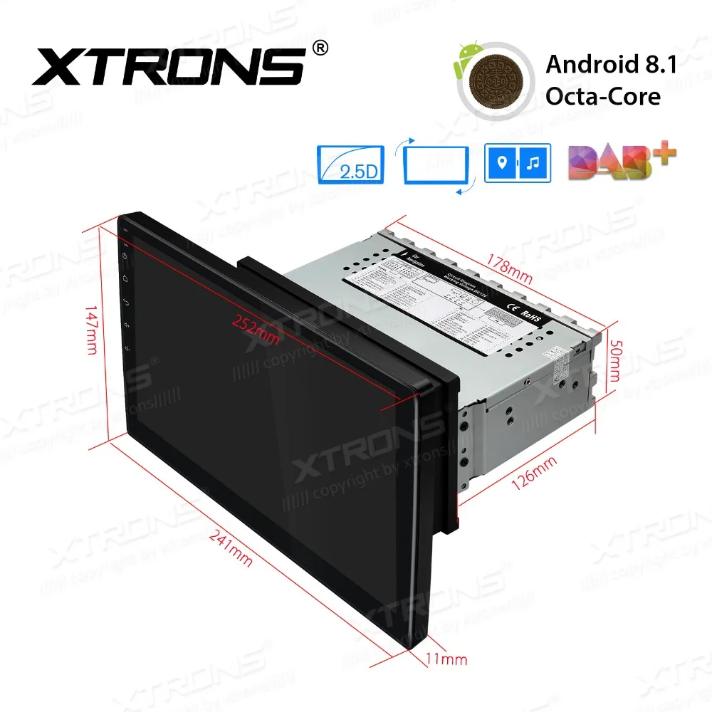 XTRONS 10 1 &quotAndroid 8 Восьмиядерный радио 32 Гб вращающаяся Лицевая панель 2.5D изогнутый