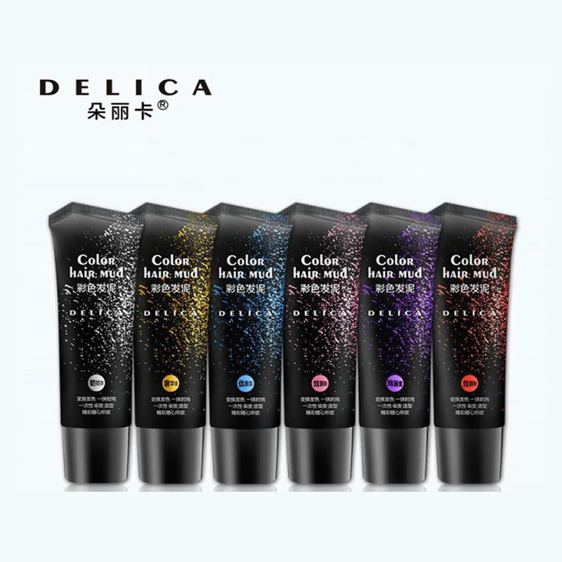 Delica, 6 цветов, одноразовая краска для волос, грязевая, одноразовая, временная, цвет помады, серебристо-серая краска для волос, воск, модный стиль, Хэллоуин - Цвет: 6PCS