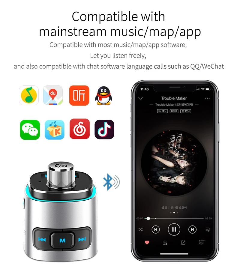 CDEN fm-передатчик u-диск музыкальный плеер без потерь Автомобильный MP3-плеер Bluetooth громкая связь вызов QC3.0 автомобильное зарядное устройство атмосферные огни