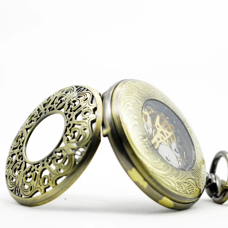 Grotesque Pattern Hollow Design Manual Mechanical Pocket Watch Vintage Steampunk Men's Necklace Pendant Accessory Gift