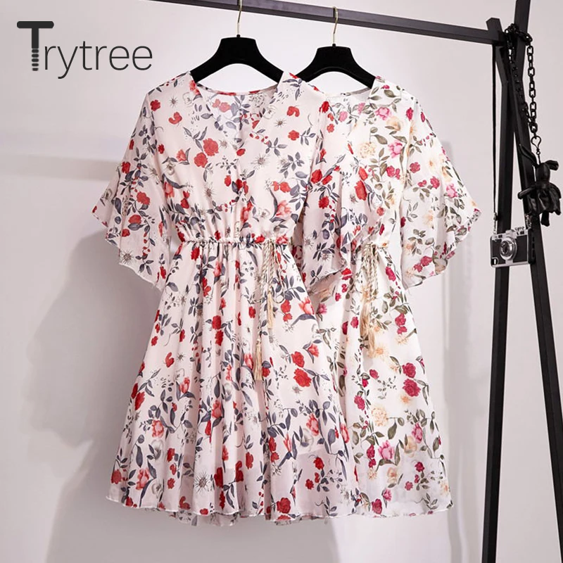 Женское Повседневное платье Trytree летнее с цветочным принтом v образным вырезом