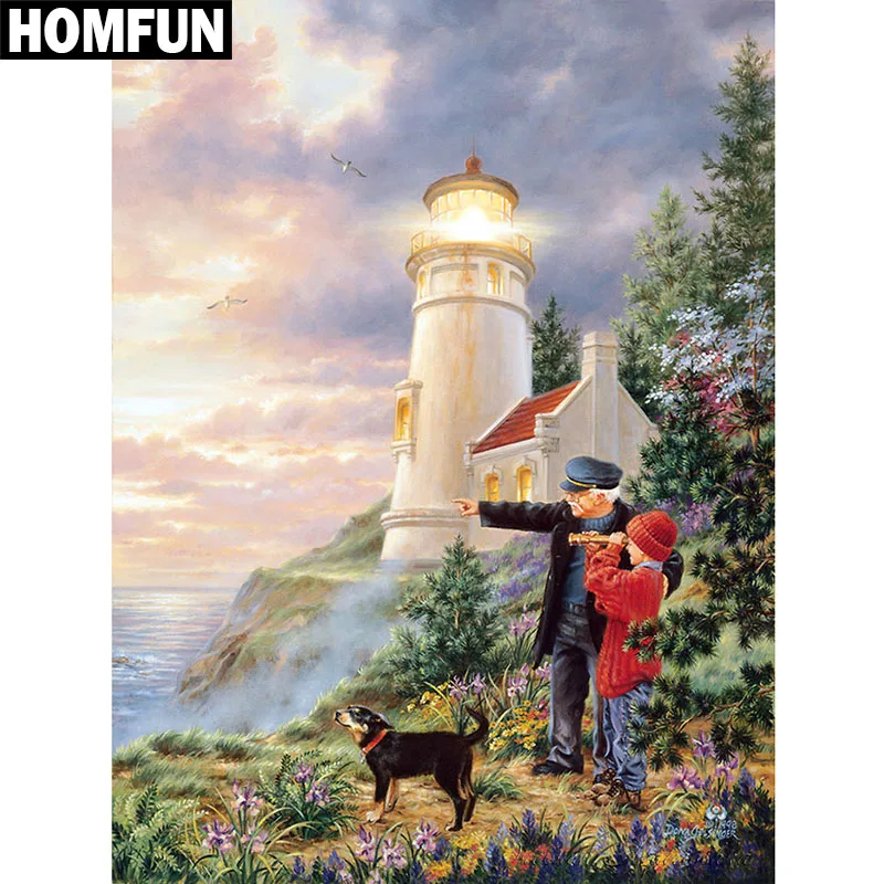 

Алмазная 5D картина HOMFUN «Маяк океана», вышивка крестиком, полная выкладка, квадратная/круглая, «сделай сам», A06387, домашний декор