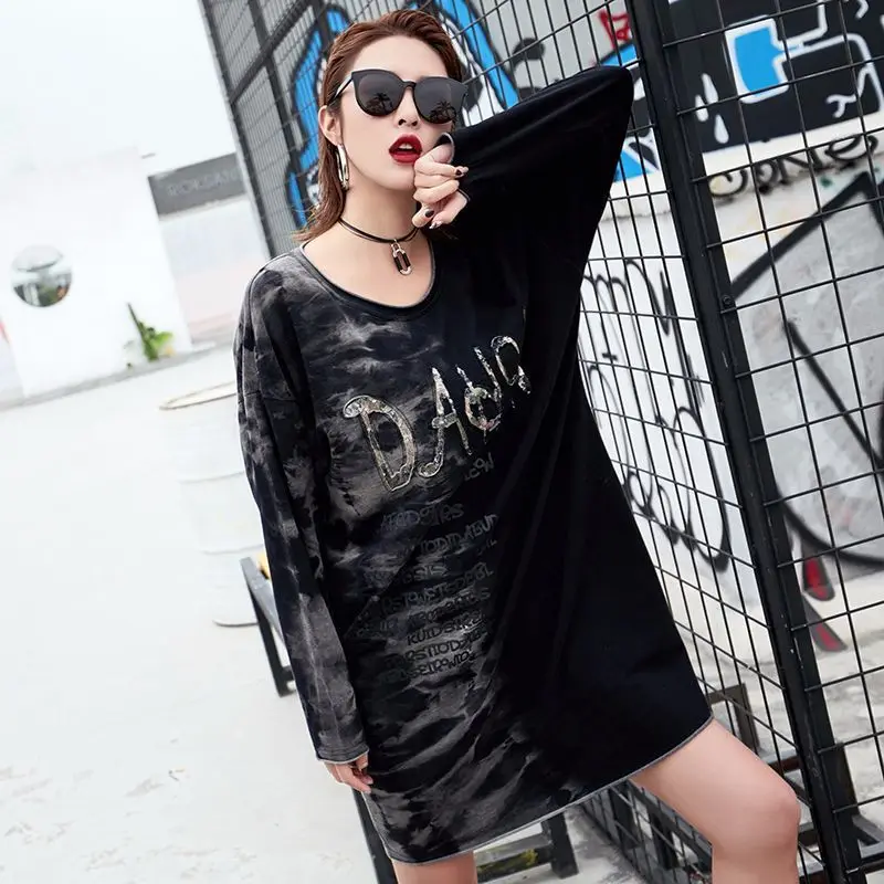 Max LuLu Роскошные брендовые камуфляжные футболки Harajuku для девочек, женская черная длинная футболка с блестками, Женская 3d футболка большого размера