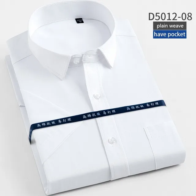 Летняя мужская рубашка размера плюс 7XL 6XL 5XL, короткий рукав, однотонная/саржевая, деловая, белая, фиолетовая, деловая, светская, тонкая, мужская, офисная одежда - Цвет: White 08