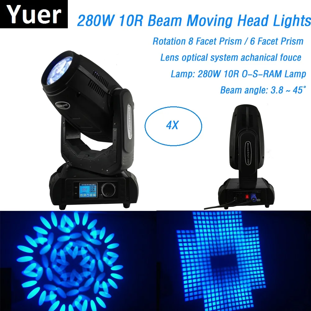 4XLot Флайткейс Упаковка 280W Sharpy Beam Spot Wash Lyre 3IN1 Moving Head Light 280 10R Disco Nightclub Stage Lights.