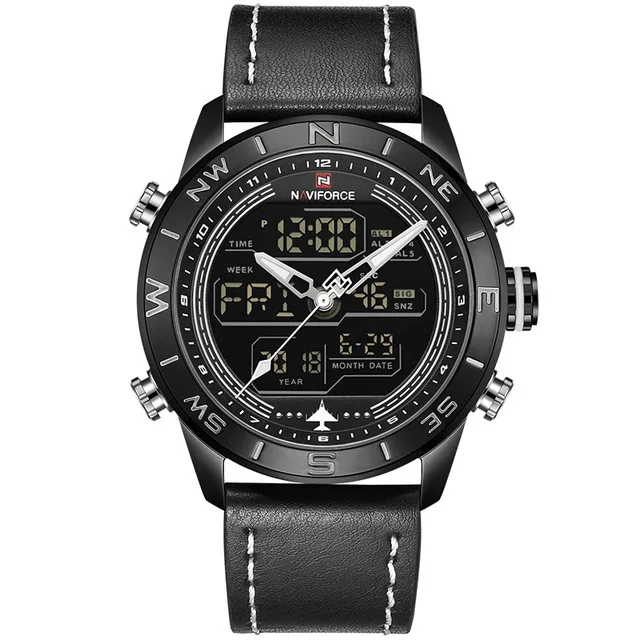 Мужские s часы Лидирующий бренд NAVIFORCE мужские модные спортивные часы мужские водонепроницаемые кварцевые цифровые светодиодные часы мужские s военные наручные часы - Цвет: black black