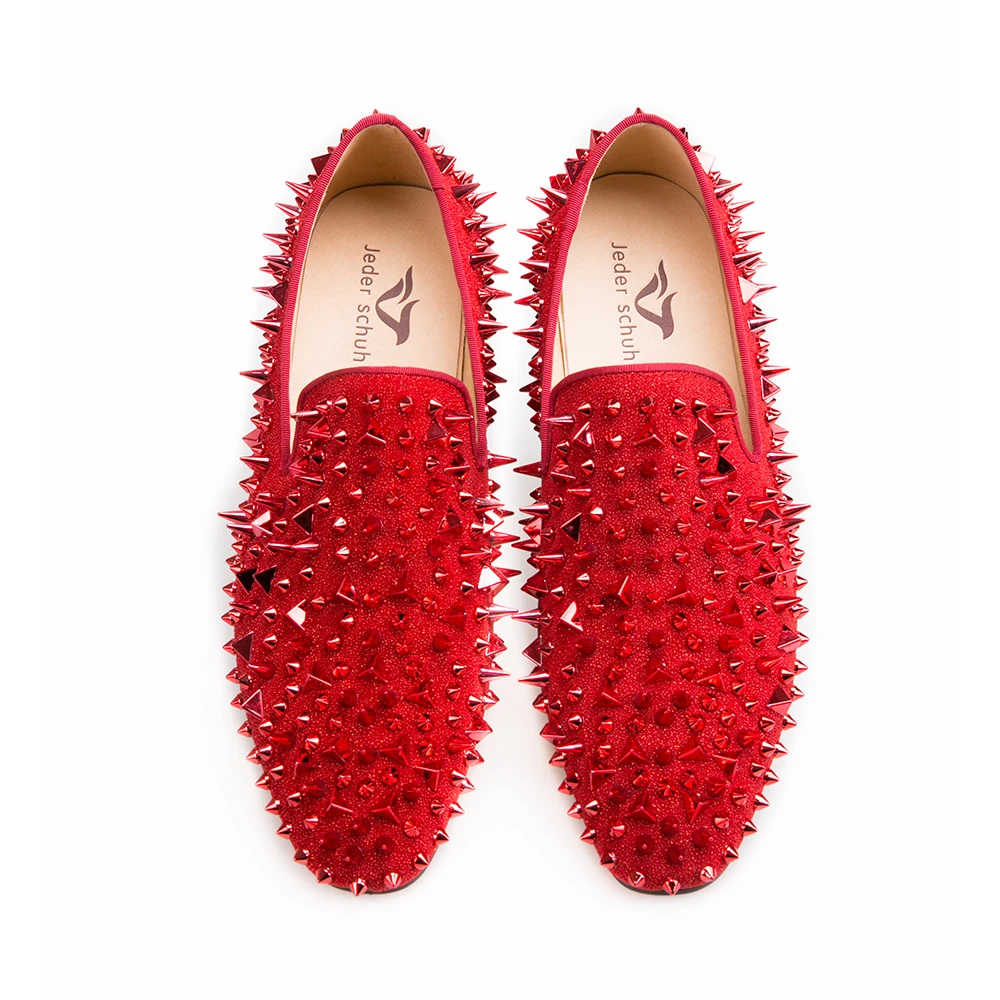 Мужские лоферы с заклепками Jeder Schuh красные повседневные туфли из тисненой кожи