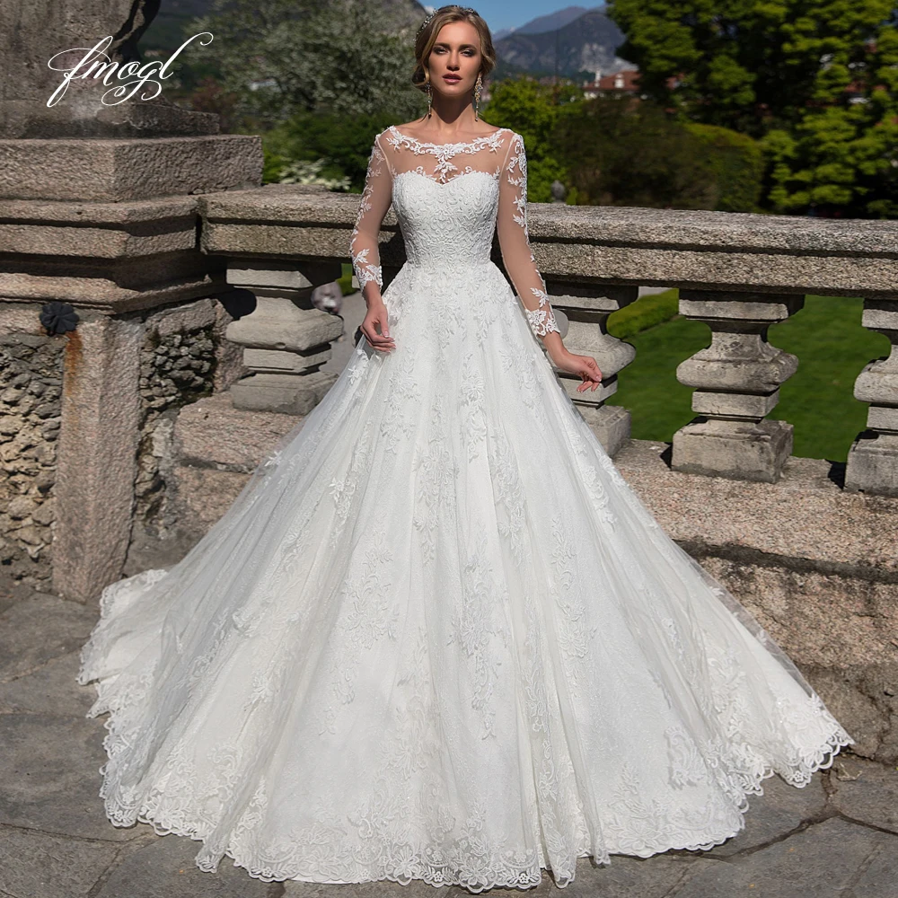 Кружевное свадебное платье с длинным рукавом Fmogl Vestido De Noiva элегантное невесты
