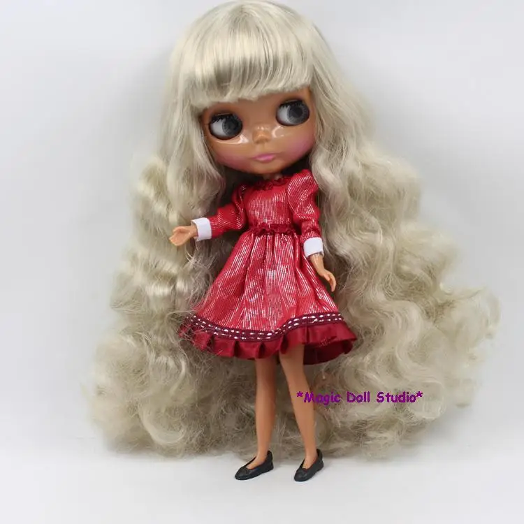 Кукла блайз с темной кожей кукла телесная 12 дюймов серебряные кудрявые длинные