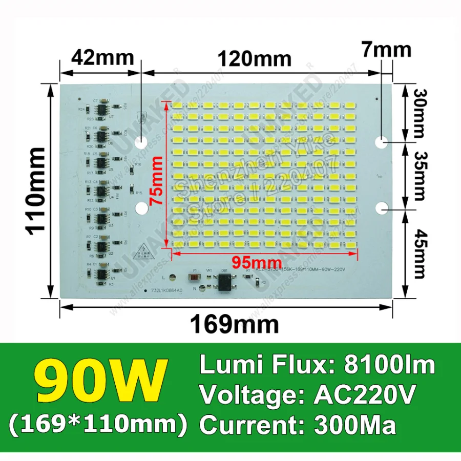 Реальный ватт 90 Вт 169x110 мм переменный ток 220 В PCB smd интегрированный IC драйвер не