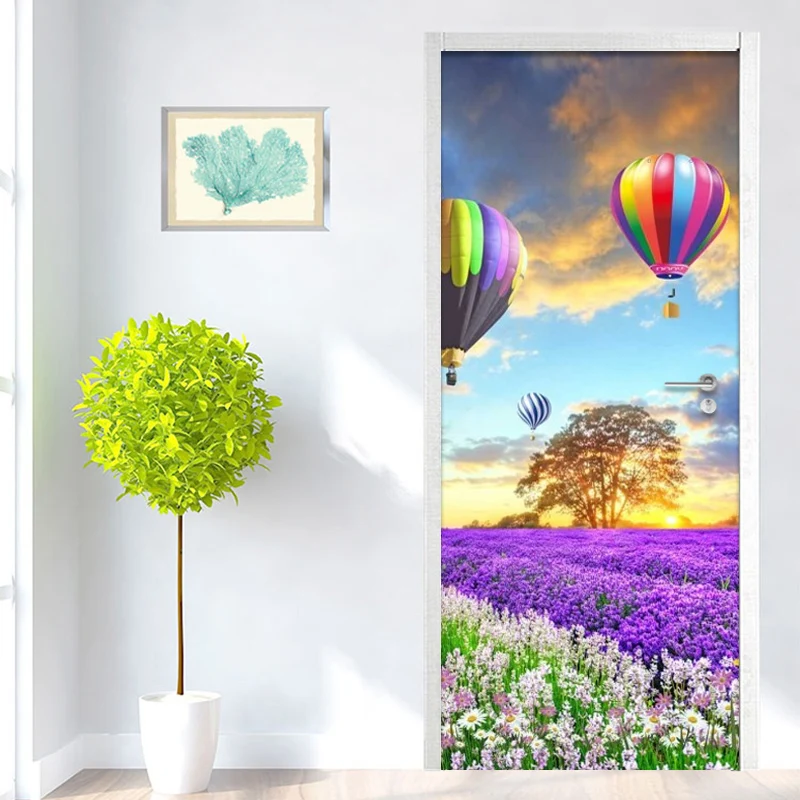 Romantic Hot Air Balloon Flower Sea Wall Door Sticker Living Room Bedroom Home Decor Paste PVC Self-Adhesive Wallpaper 3D Murals | Дом и сад