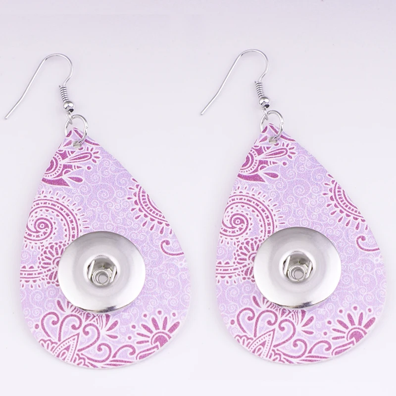 FH6222 classical Bohemia flower water drop PU Leather 18mm Snap Button Jewelry earrings European and American style | Украшения и