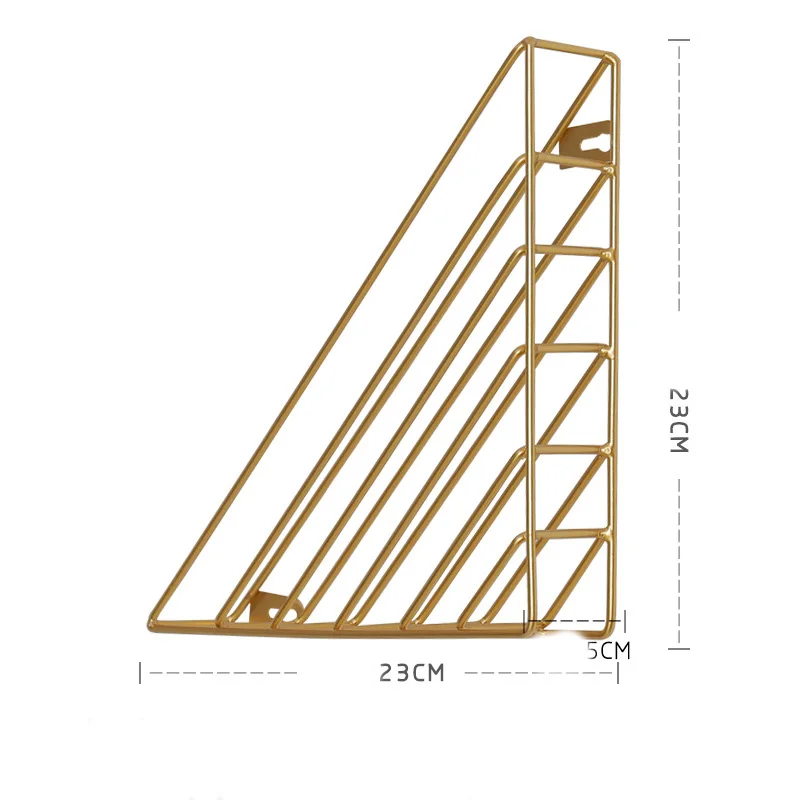 Gold Strong-bearing Wall-mounted Triangle Wall Hanging Bookshelf Ornaments Display Decals Magazine Racks Book Storage Rack - Цвет: Gold