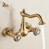 zgrk antique brass bathroom bathtub faucets swivel taps wall mounted dual handle hot cold mixer taps